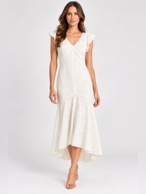 Lauren Ralph Lauren Embroidered Cotton Drop-Waist Dress White Size 12